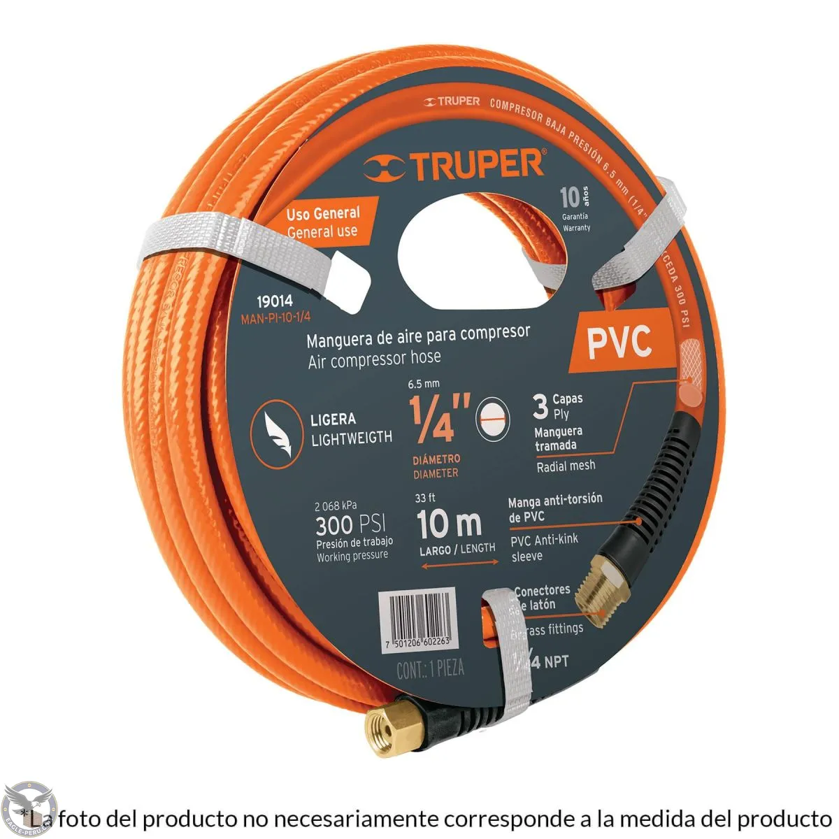 Rollo de 10 m de manguera 3/8" de PVC para compresora, Truper 10893
