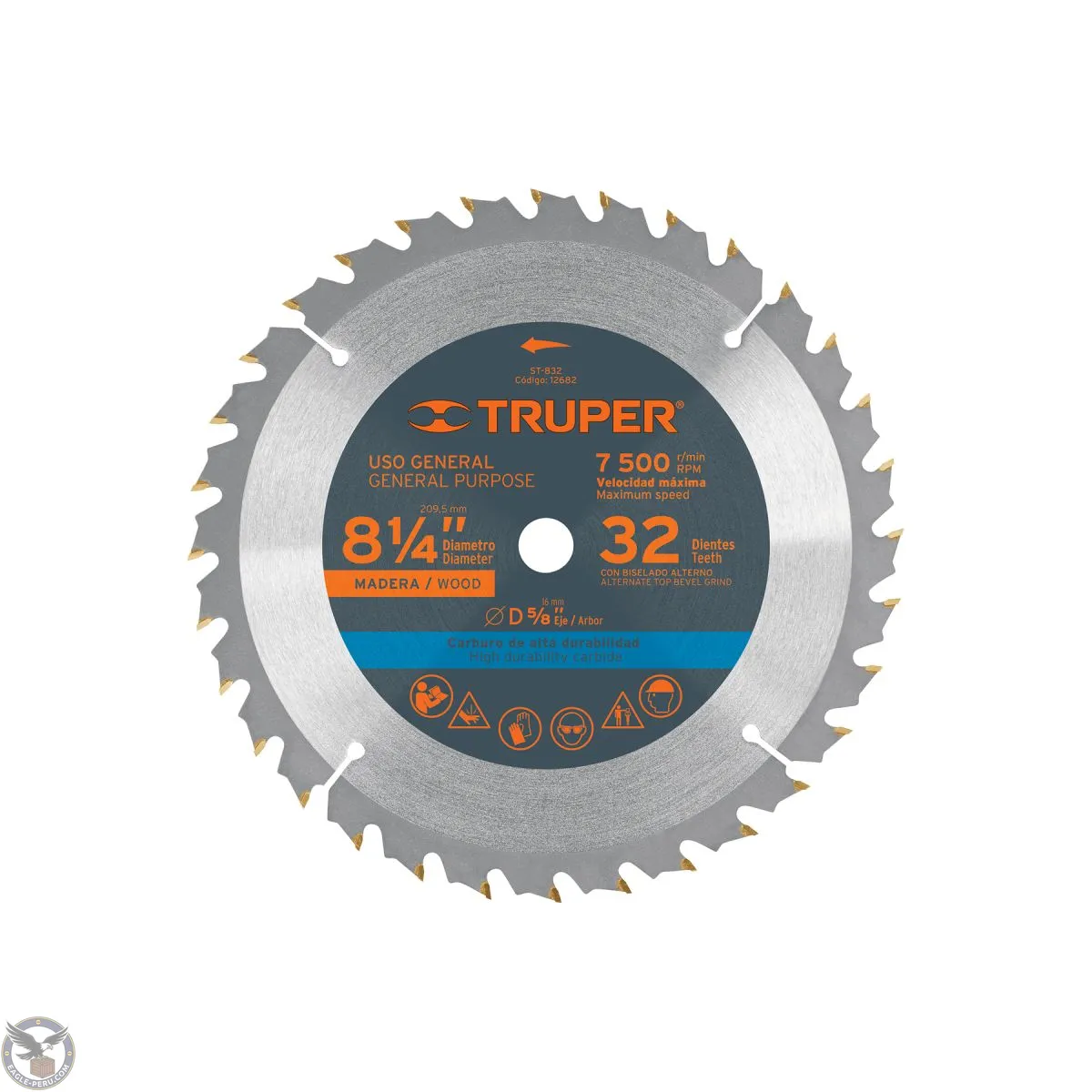 Sierra circular 8-1/4" para madera, 32 dientes centro 5/8", Truper 12682