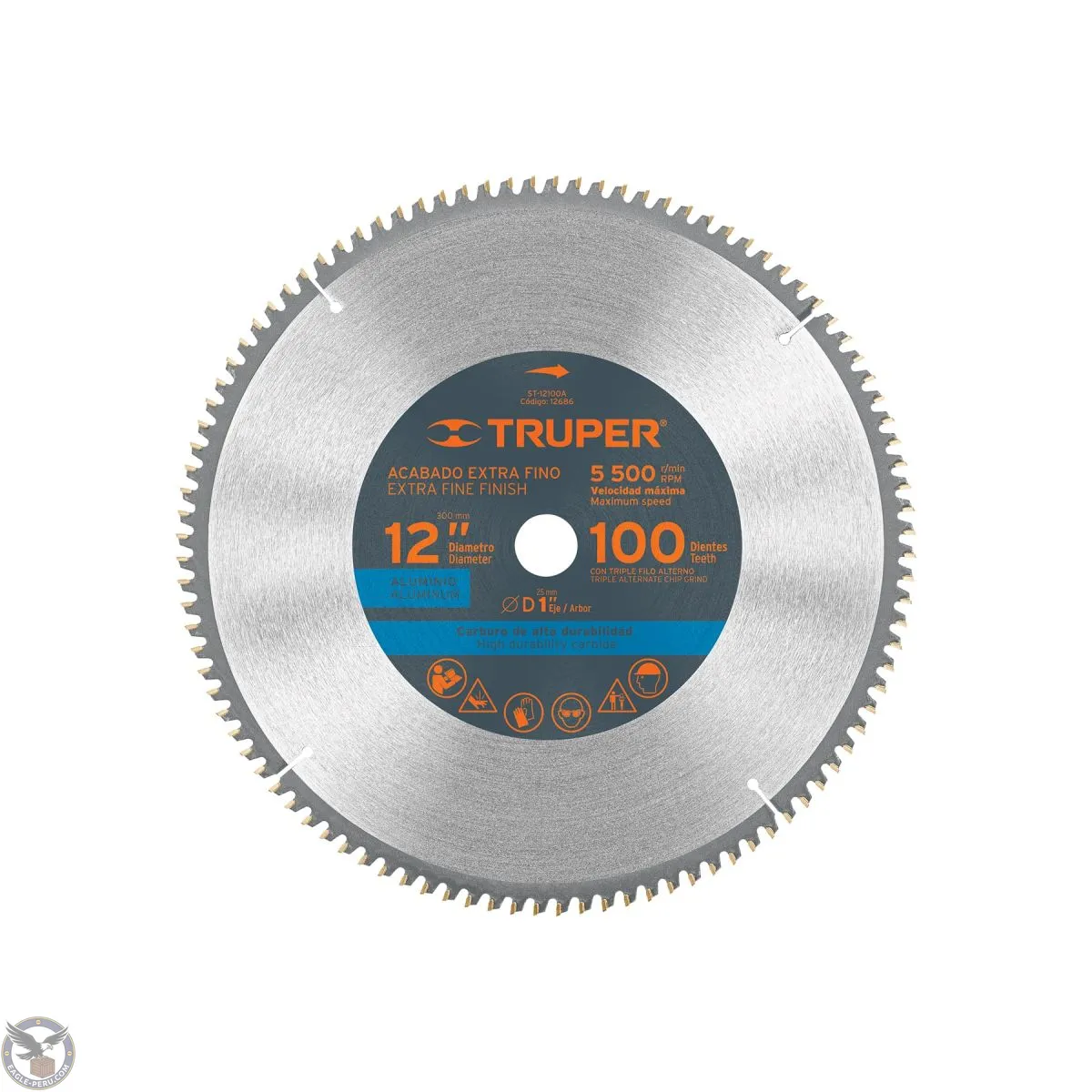 Sierra circular 12" para aluminio, 100 dientes centro 1", Truper 12686