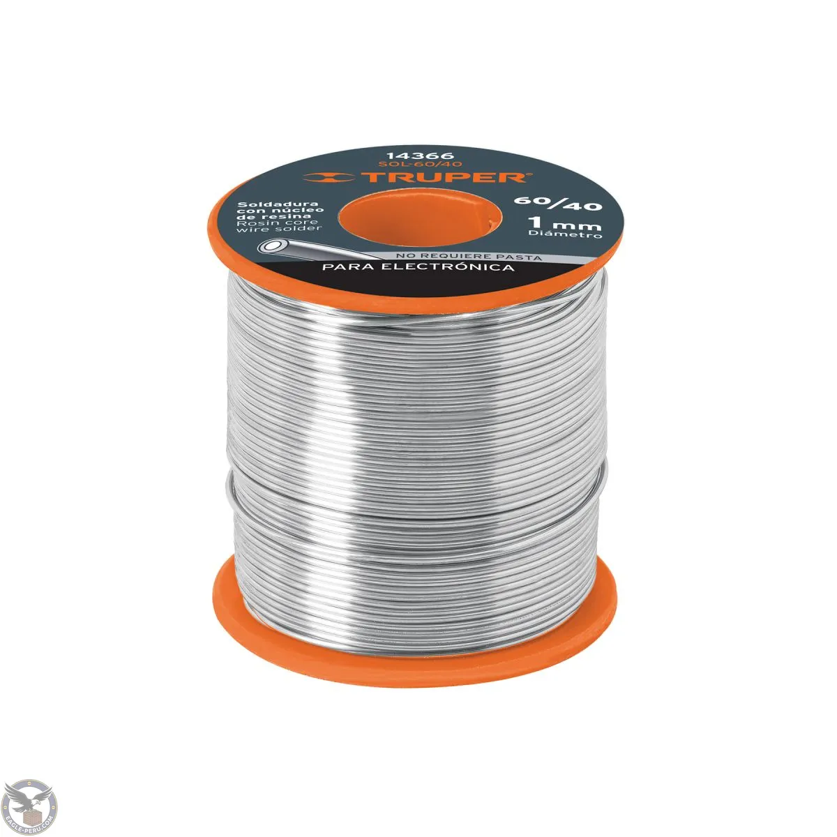 Soldadura con núcleo resina 60/40, para electrónica, 1mm, 77m, 450 g, Truper 14366