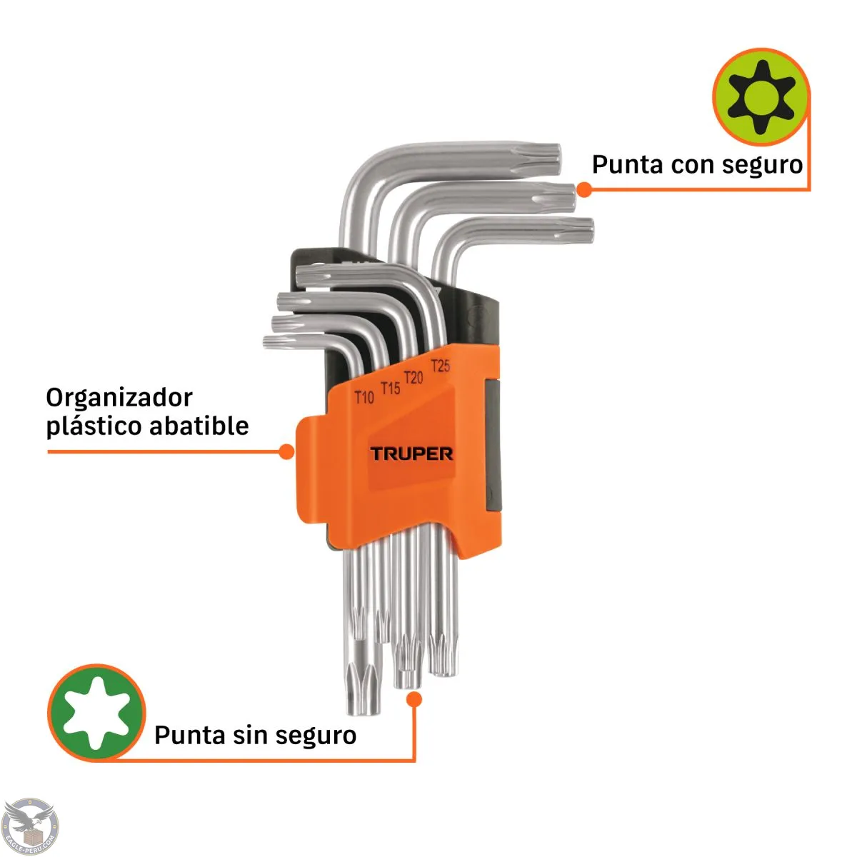 Juego de 7 llaves torx con organizador, Truper 15552 - EAGLE-PERÚ