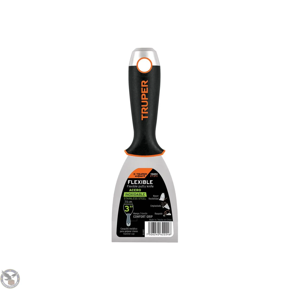 Espátula flexible 3" acero inox. mango Comfort Grip, Truper Expert 15851
