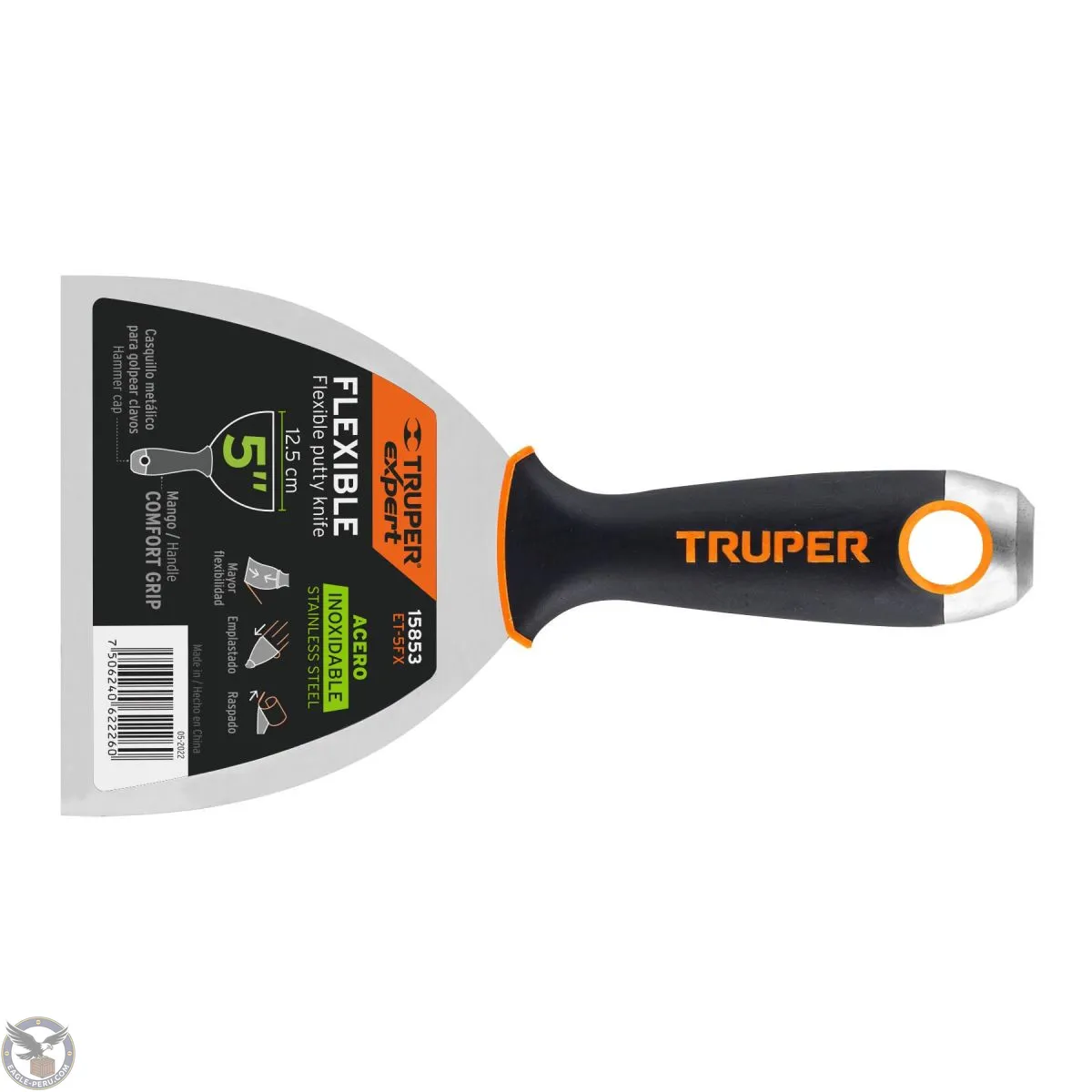 Espátula flexible 5" acero inox. mango Comfort Grip, Truper Expert 15853