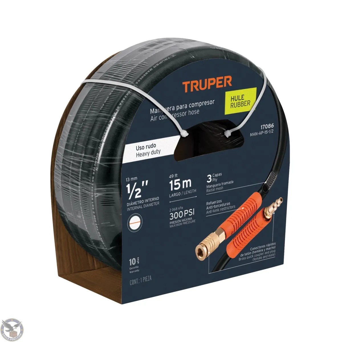 Rollo de 15 m de manguera 1/2" de hule para compresora, Truper 17086
