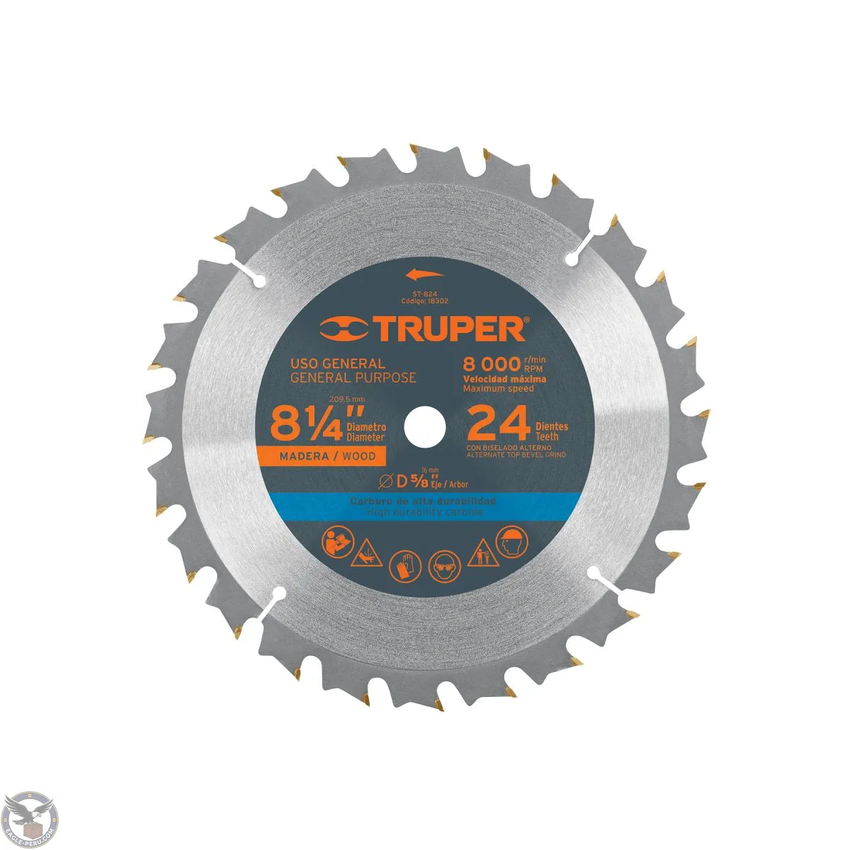 Sierra circular 8-1/4" para madera, 24 dientes centro 5/8", Truper 18302