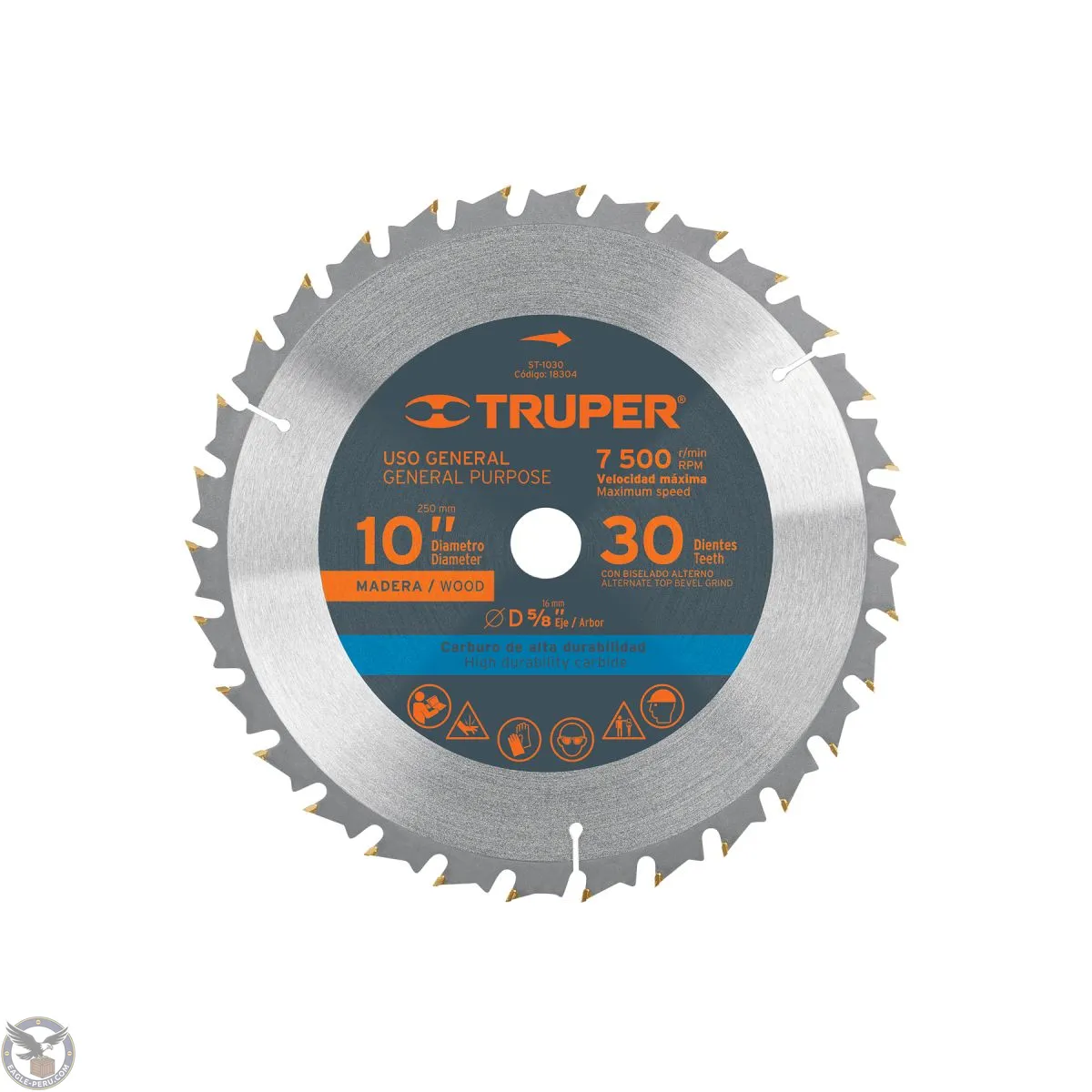 Sierra circular 10" para madera, 30 dientes centro 5/8", Truper 18304