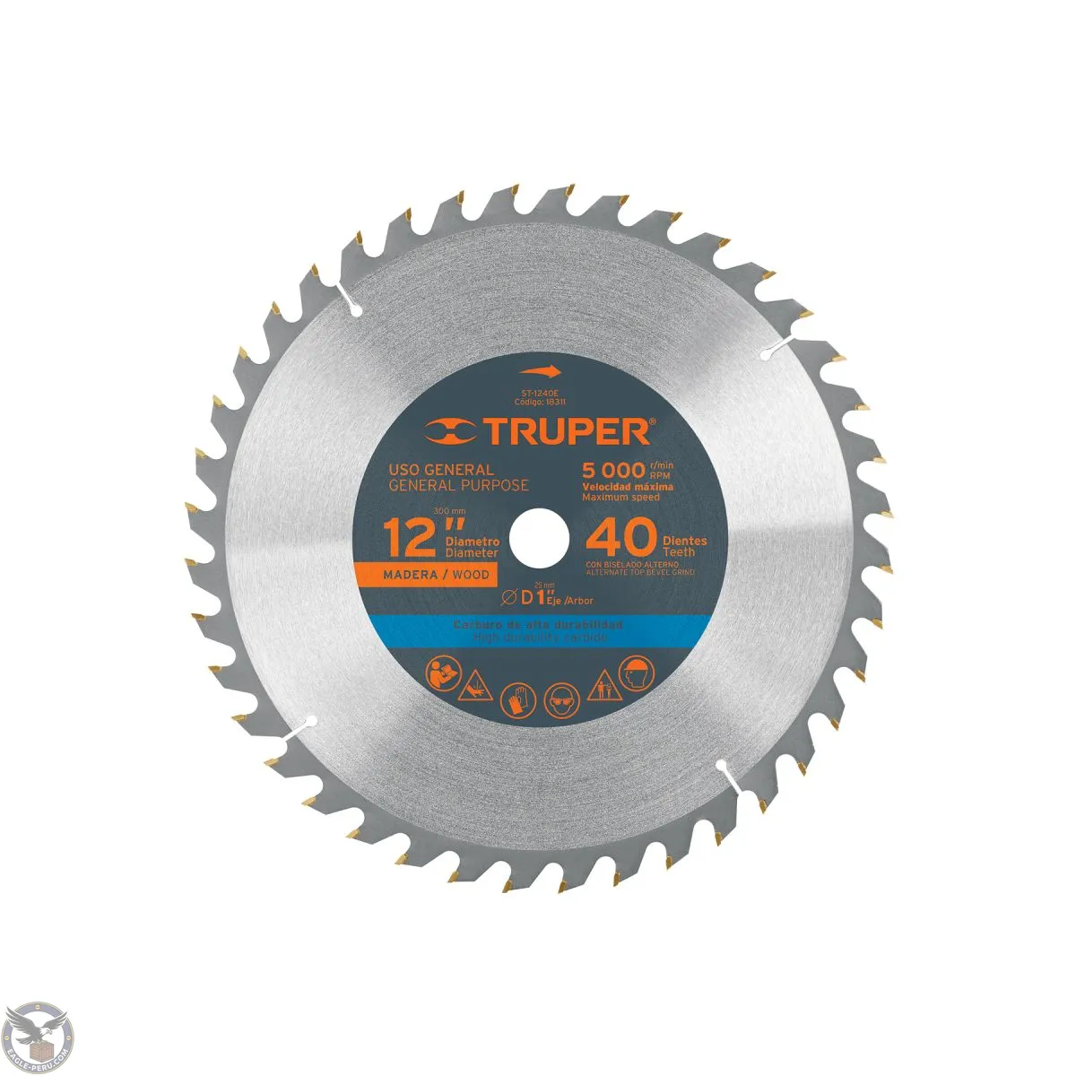 Sierra circular 12" para madera, 40 dientes centro 1", Truper 18311