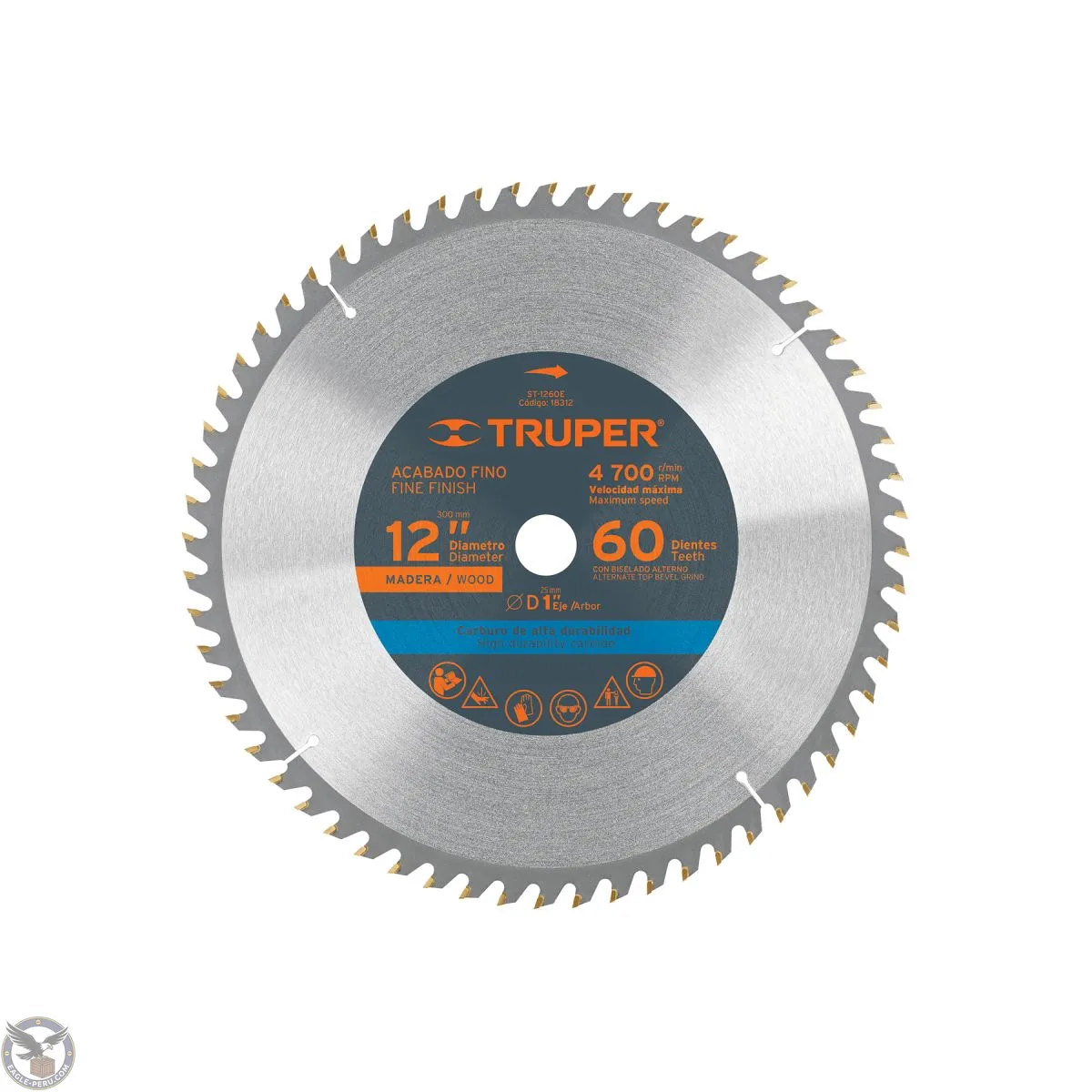 Sierra circular 12" para madera, 60 dientes centro 1", Truper 18312