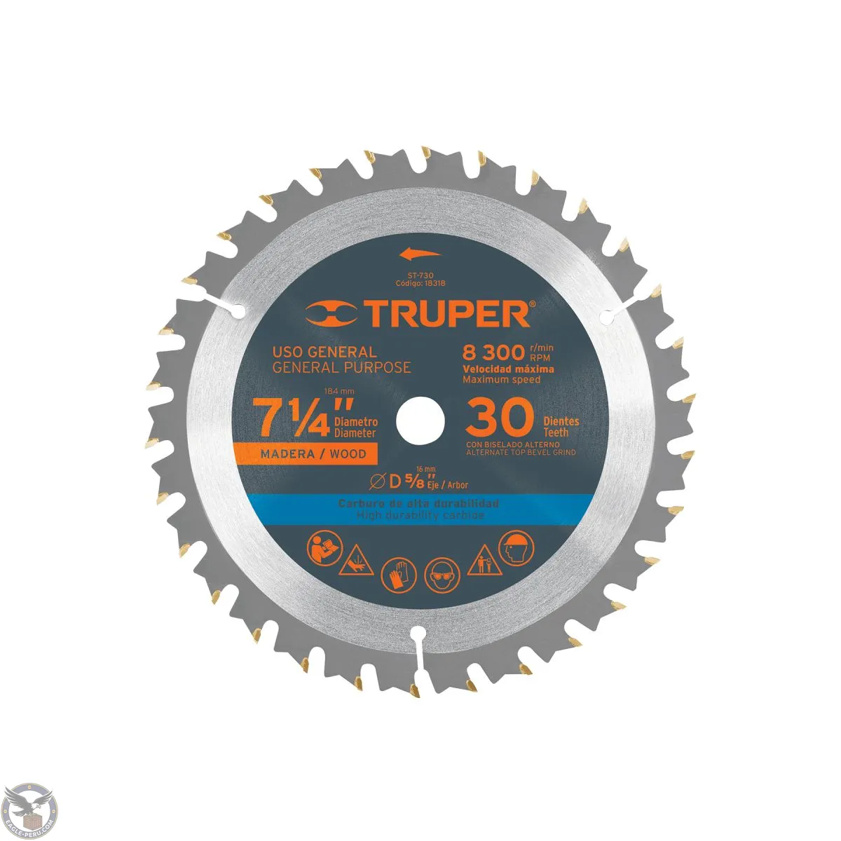 Sierra circular 7- 1/4" para madera, 30 dientes centro 5/8", Truper 18318